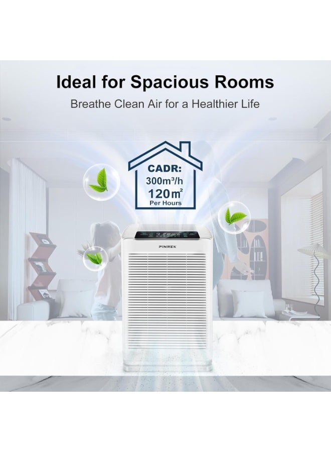 PINREK Air Purifier for Home Large Room and Office, Up to 120㎡, True HEPA Smart Air Filter with PM2.5 Intelligent Air Quality Sensor, Sleep Mode, Timer, Removes 99.97% Pollen, Allergy, Dust, Pet Hair - Image 2